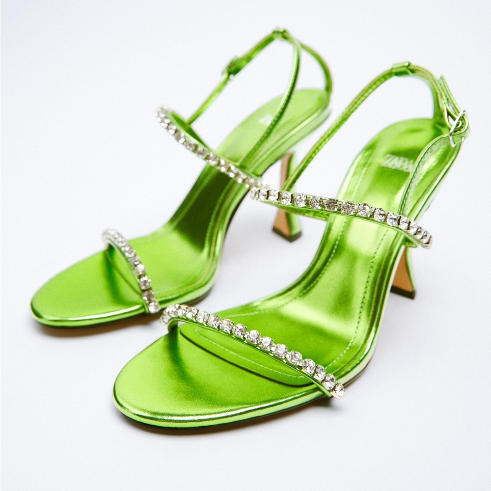 Zara rhinestone metallic heeled sandals Great NWT